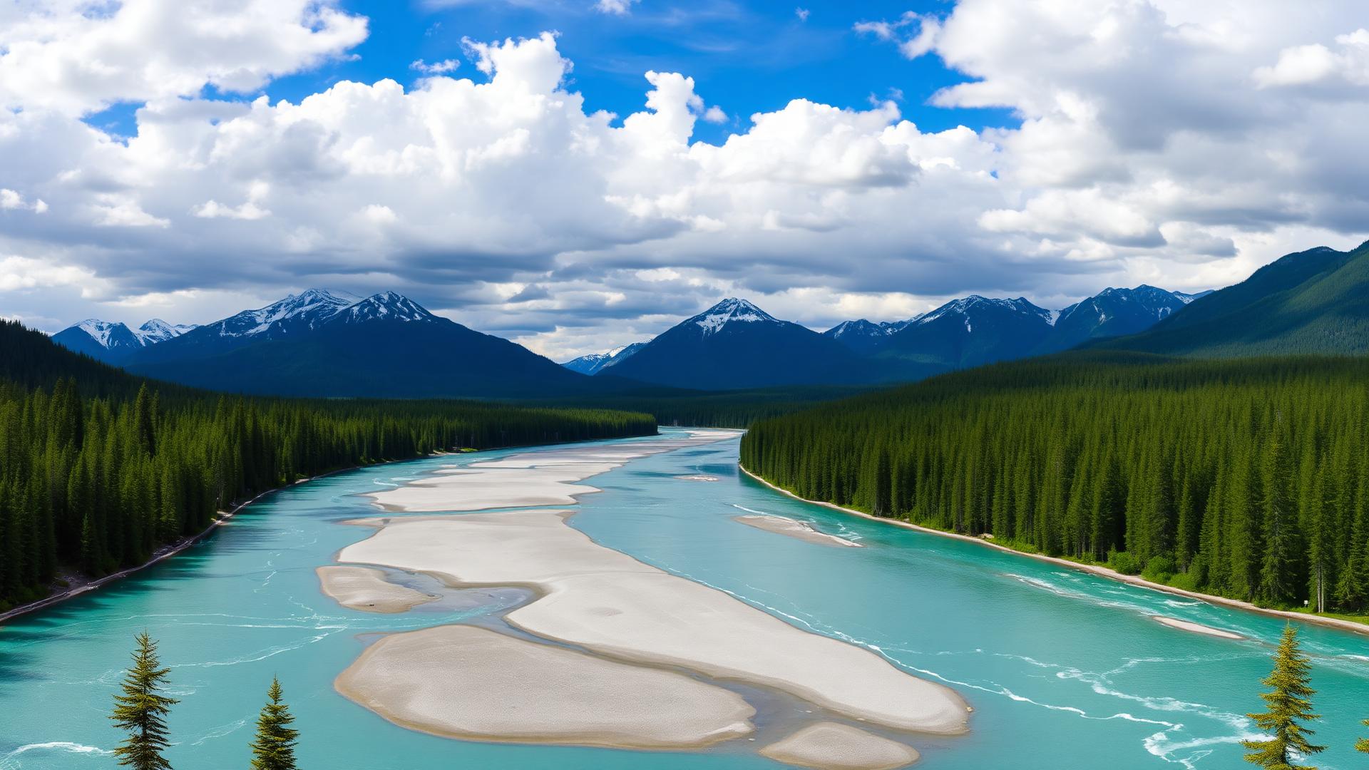 Mountains and turquoise river in Revelstoke, BC